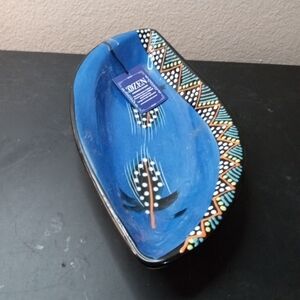 EXQUISITE NWT Signed Ozen Nakkas Cini Art 12" Boat Shaped Bowl